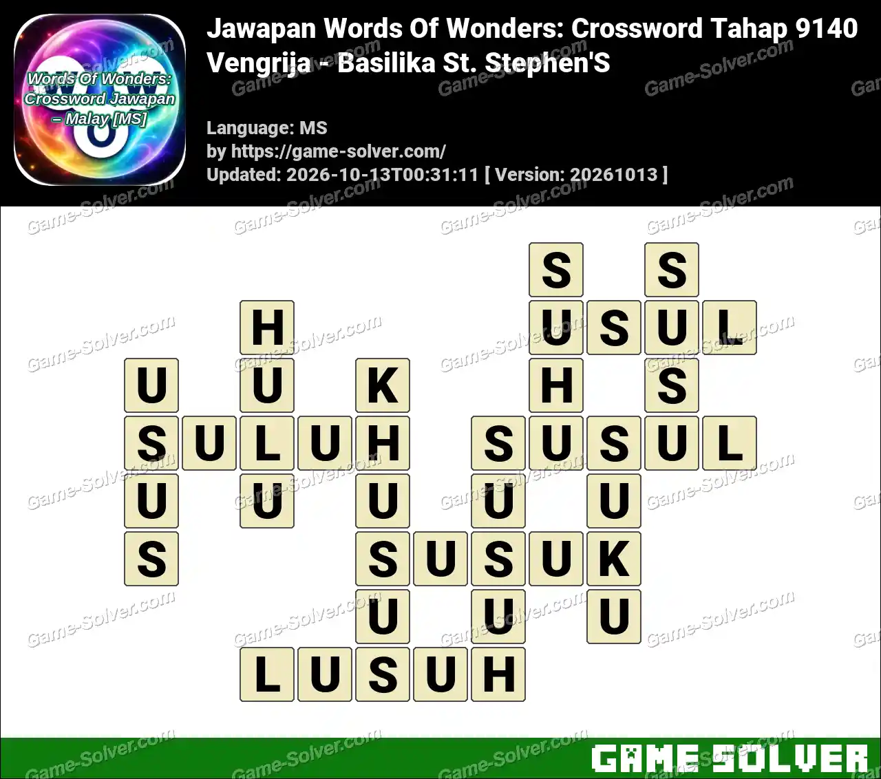Jawapan Words Of Wonders: Crossword Tahap 9140 – Vengrija – Basilika St. Stephen’S